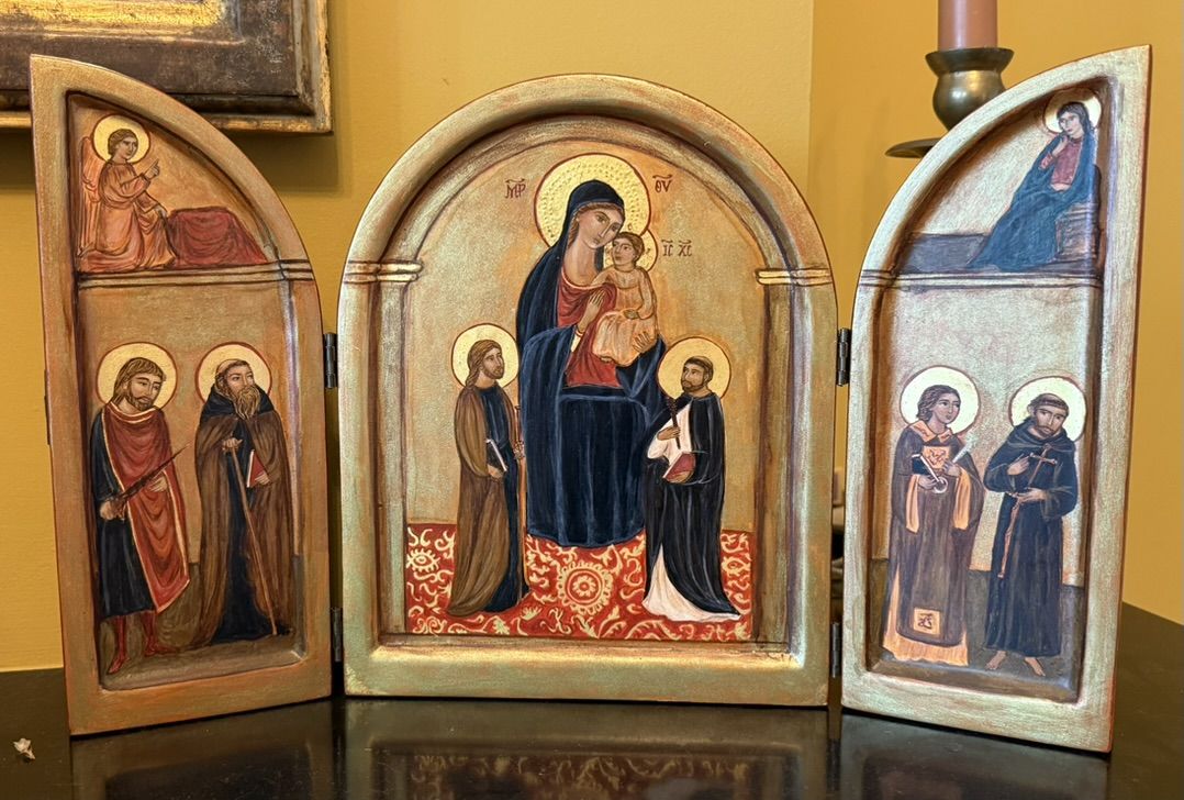 Triptych of the Virgin and Child surrounded by religious congregations